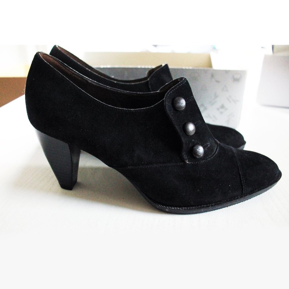 PETER KAISER Black Suede Shoes Granny Booties Heel Sigri Size 7.5B